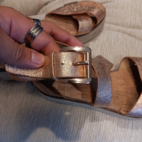 MICHAEL KORS MICHAEL Platform Strappy Ankle Sandals Leather Rose Gold Size 7 - Picture 6 of 7